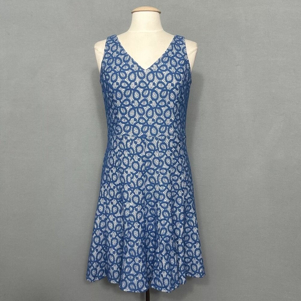 Nine West Womens Dress 8 Blue Lace Overlay Sleeveless Fit & Flare Party Occasion